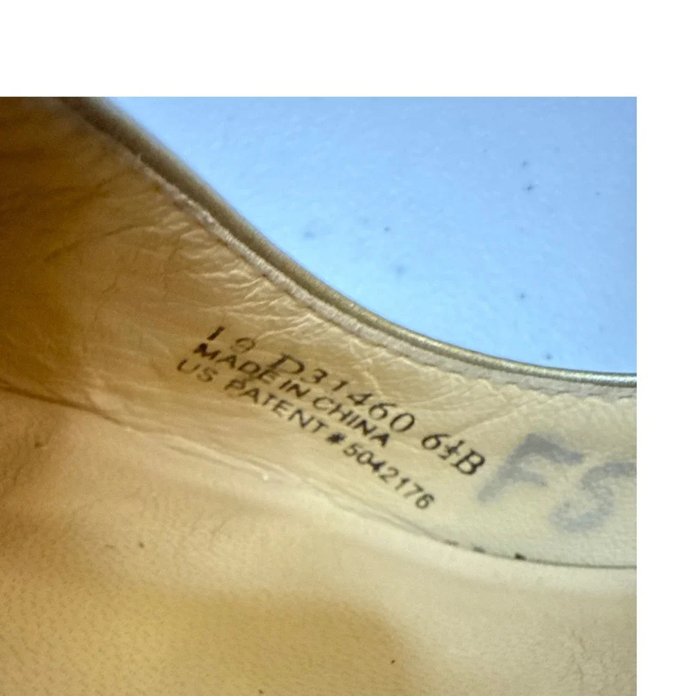 Cole Haan Peep Toe Mary Jane Heels Gold Metallic Patent Leather Buckle Shoes 6.5